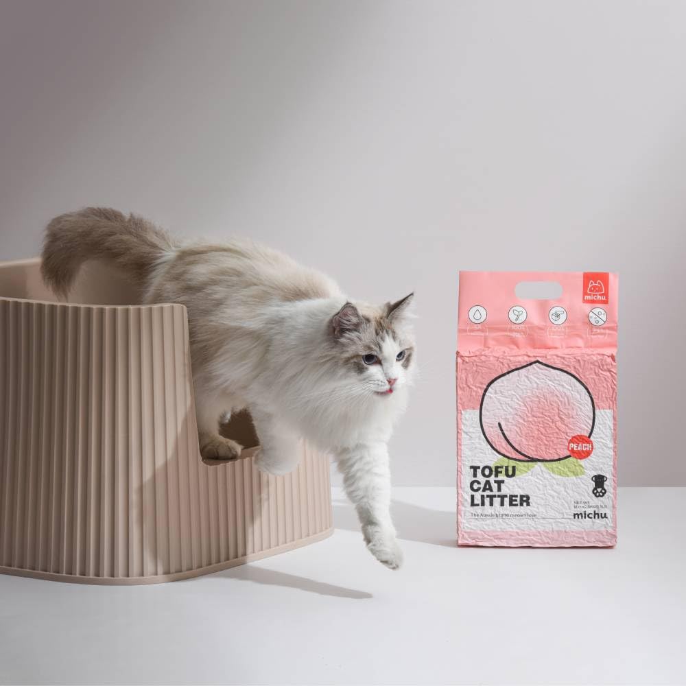 Michu Arena para gatos de tofu, arena para gatos, la mejor arena para gatos, tofu natural, 5.5 libras/88 onzas, melocotón, paquete de 3