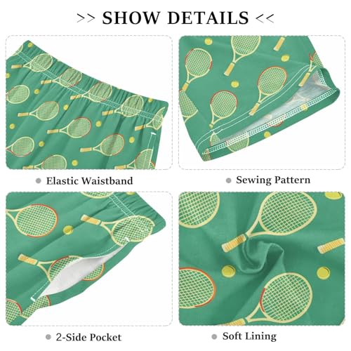 ALAZA Tennis Racket Green Funny Pajama Shorts Sleep Shorts Pant Lounge Pajama Bottoms Elastic Waist with Pockets3