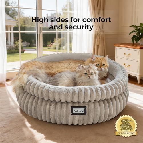 Image of BALANCE Cat Bed Kitten Bed, Washable Round Cat Beds for Indoor Cats,Super Soft Plush Faux Fur Pet Bed for Puppy and Kitten with Anti-Slip Bottom