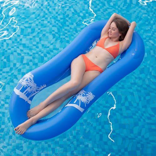 Myir JUN Colchoneta Piscina Adultos, Flotadores Piscina Hinchables para Piscina Cama de Agua Flotador de Malla Tumbona Inflable del Agua Hinchable Colchón de Aire Adultos (Azul)