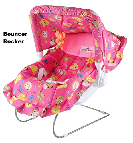 Image of Joyride Multipurpose Adjustable Carry Cot /Bouncer /Rocker with Mosquito Net Bouncer (Pink) ?Plastic & Polyster