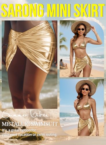 Metallic Swimsuit Sarong Mini Skirt for Women - Sexy Rave Bikini Beach Cover-up Swim Short Wrap Bathing Suit4