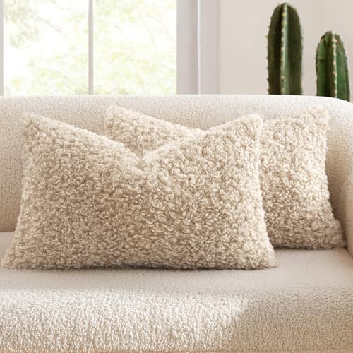 MIULEE Pack of 2 Lumbar Faux Fur Throw Pillow Covers 12x20 Inch N...