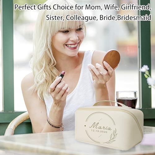 Personalized Leather Makeup Bag, Large Capacity Cosmetic Bag for Women, Bridesmaid Gifts, Laser Engraving Name, Travel Toiletry Bag with Waterproof PU Leather, Bride Gifts, Wedding Party, Gift for Mom2