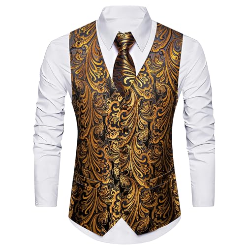 Image of Barry.Wang Formal Men Flower Vest Paisley Jacquard Silk Ties Suit Waistcoat Set Wedding 5PCS