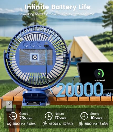 Image of Korbot 8-inch Clip on Fan -20000mAh Portable Fan Battery Rechargeable with 3 Speeds and Strong Airflow, USB Fan Small Desk Fan Personal Quiet Fan for Office Stroller Bedroom and Camping.