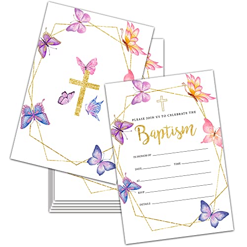 Image of Baptism Invitations with Envelopes, Butterflies Baby Shower Invites Cards, Gold Foil First Communion Invitation, Gender Reveal Party Decorations,A10(25 Pack)