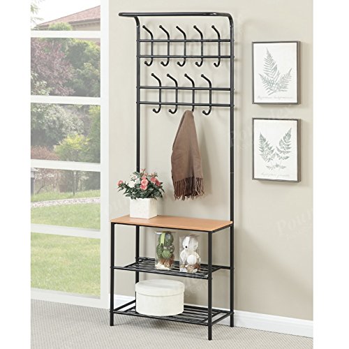 Metal Coat Rack Hanger Hat Bag Stand Entryway Hall Tree Storage Bench Organizer