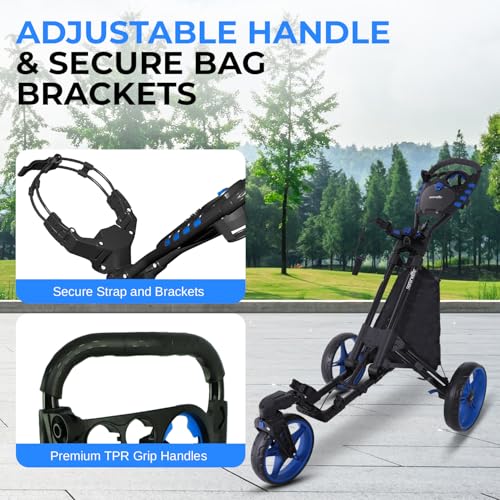 Image of SereneLife Golf Push Pull Cart - Lightweight, Foldable, Bag Holder with Adjustable Handle, Caddy Accessories, Compact Folding Golf Trolley for Travel