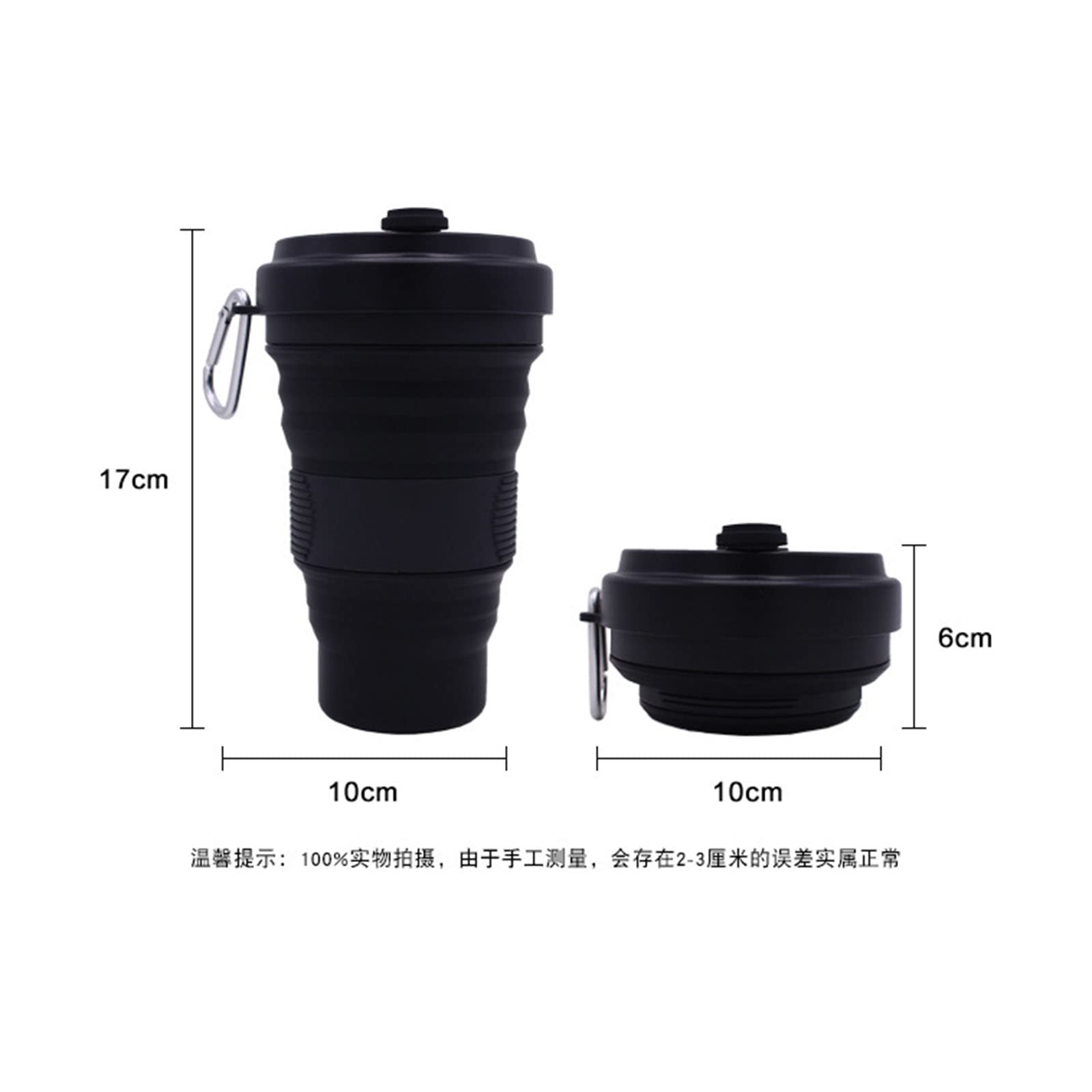 JUSHZ Trinkflasche Sport Wasserflasche Water Bottle Trinkflaschen Wasser Flasche Mädchen Auslaufsicher Kaffeetasse Faltbar Kieselgel Einziehbar Tragbar Hohe Kapazität (550ML,black)