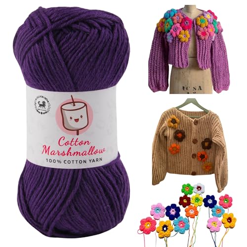 Image of NESTNHAVEN Cotton Marshmallow 100% Cotton Yarn - (50 g, 130 m) - Luxury Yarn for Crochet, Amigurumi, Embroidery, Toys, Garments, Flowers and Hobby Projects (Dark Purple)