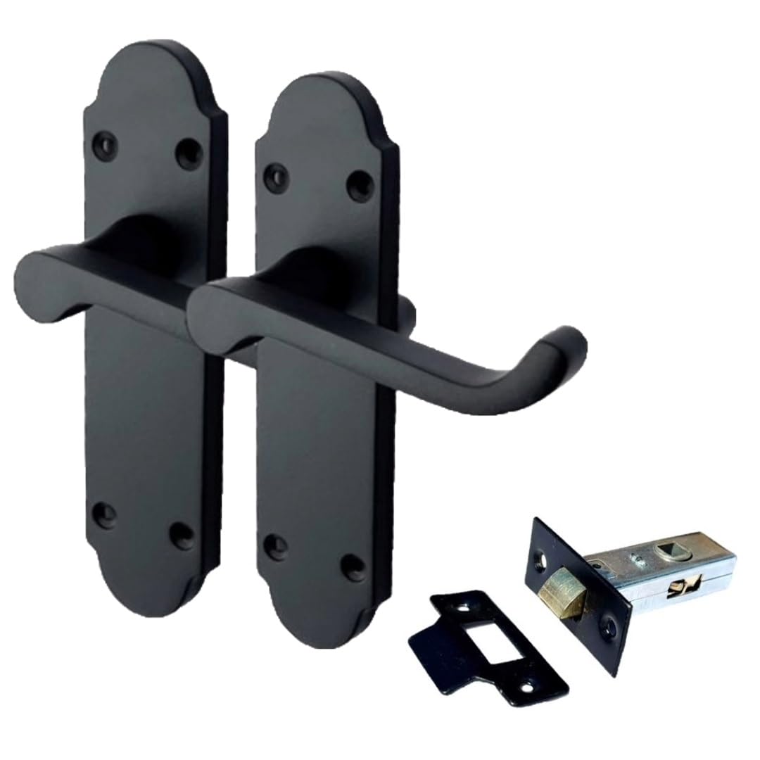 Epsom Door Handle Black Matt Internal Door Handle Set – Lever On Backplate 170Mm X 42Mm – Includes Tubular Latch – 1 Pair