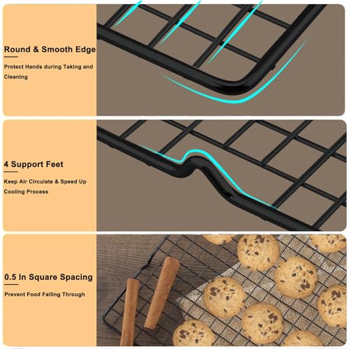 Image of Hunnycook 15.8 inchx9.8 inch Cooling Rack, 3P Stainless Steel Baking Rack, Oven Safe Cooling Racks for Cooking and Baking, Black Roasting Rack & Wire Rack & Cookie Cooling Rack for Roasting, Grilling, Drying
