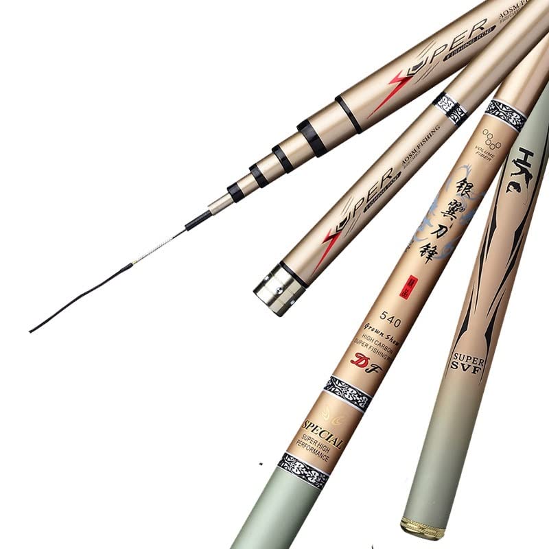 CañAs De Pescar Varilla de Pesca telescópica de Fibra de Carbono Dura súper Ligera Pole de Agua de Agua Dulce 2.7/3.6/3.9/4.5/5.4/6.3/7/8/9/10M Pole de la Corriente CañA De Pescar