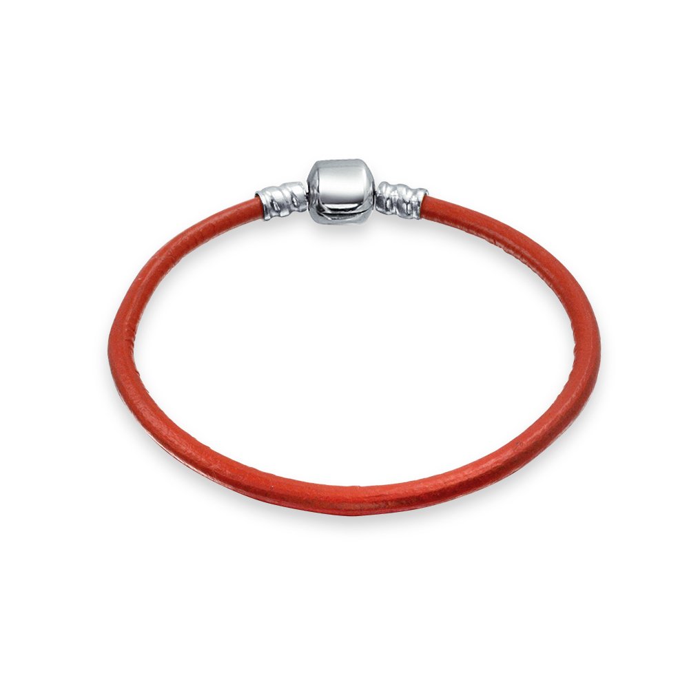 Bling Jewelry Bracciale Unisex Semplice Nero Rosa Rosso In Vera Pelle Per Charms E Perline Per Donne Adolescenti .925 Argento Chiusura Rotonda A Barile 6-9 Pollici