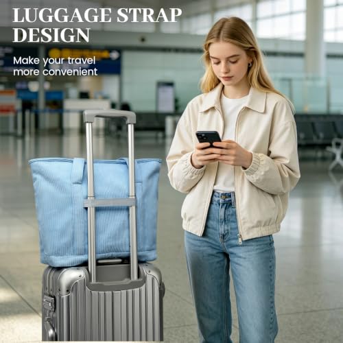 Image of Large Canvas Tote Bag for Women, Beach Bag with Zipper, Utility Tote Bag with 3 Front Pockets, Weekender Pool Bag