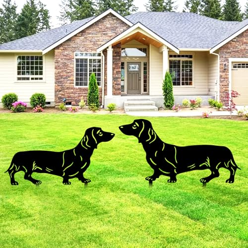YiYa 2 Stück Metall-Gartendekoration Metall Hund Garten Dekoration Hund Animal Garden Stakes Gartendeko für Outdoor Rasen Tier Rasen Dekoration Schwarz Dekor