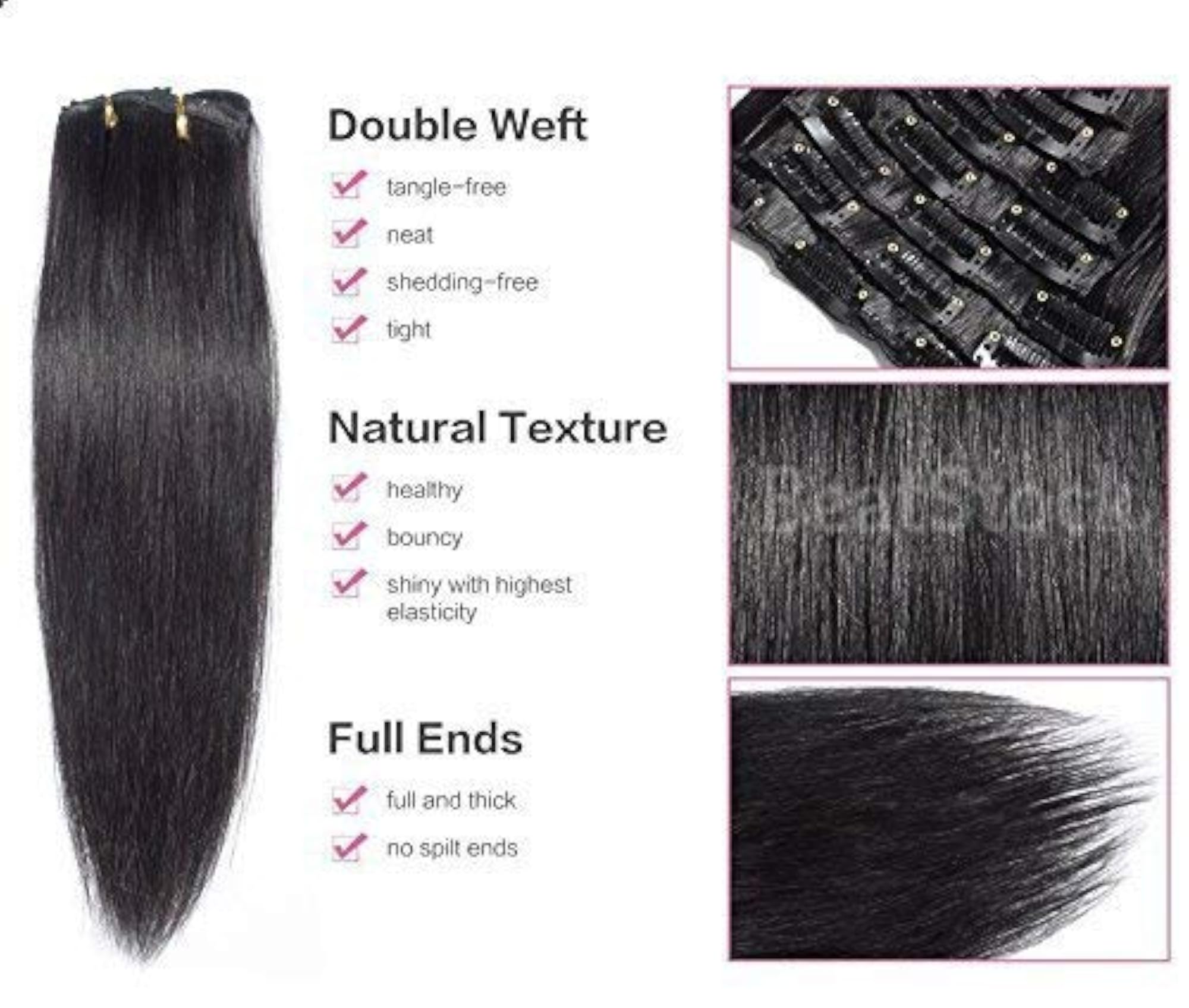 Women's Natural Black Straight Hair Extensions, 24 inch