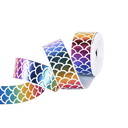 Mermaid Ribbon Laser Sequins Fish Scales Grosgrain Ribbon 1" Wide For Decoration And Diy Handmade Accessories (30 Yards, 6 Color) #TOP3