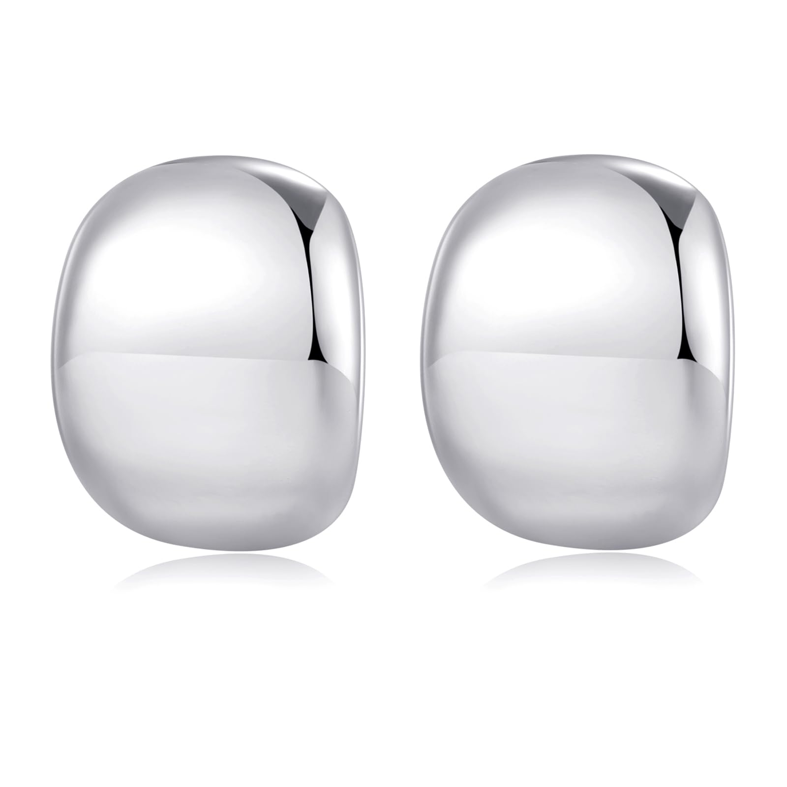 Vintage Silver Curved Square Chunky Thick Earrings Statement Stud Earrings Hypoallergenic Everyday Jewelry Gift for Women Girls