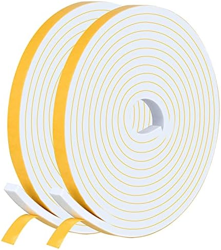 Trisiki Strong Adhesive Weather Stripping, High Density Weatherproof Weather Stripping Door Seal Strip for Sliding Door, Windows,Soundproof Foam Sealing Strip, White(1/2 in x 1/4 in x 26Ft)