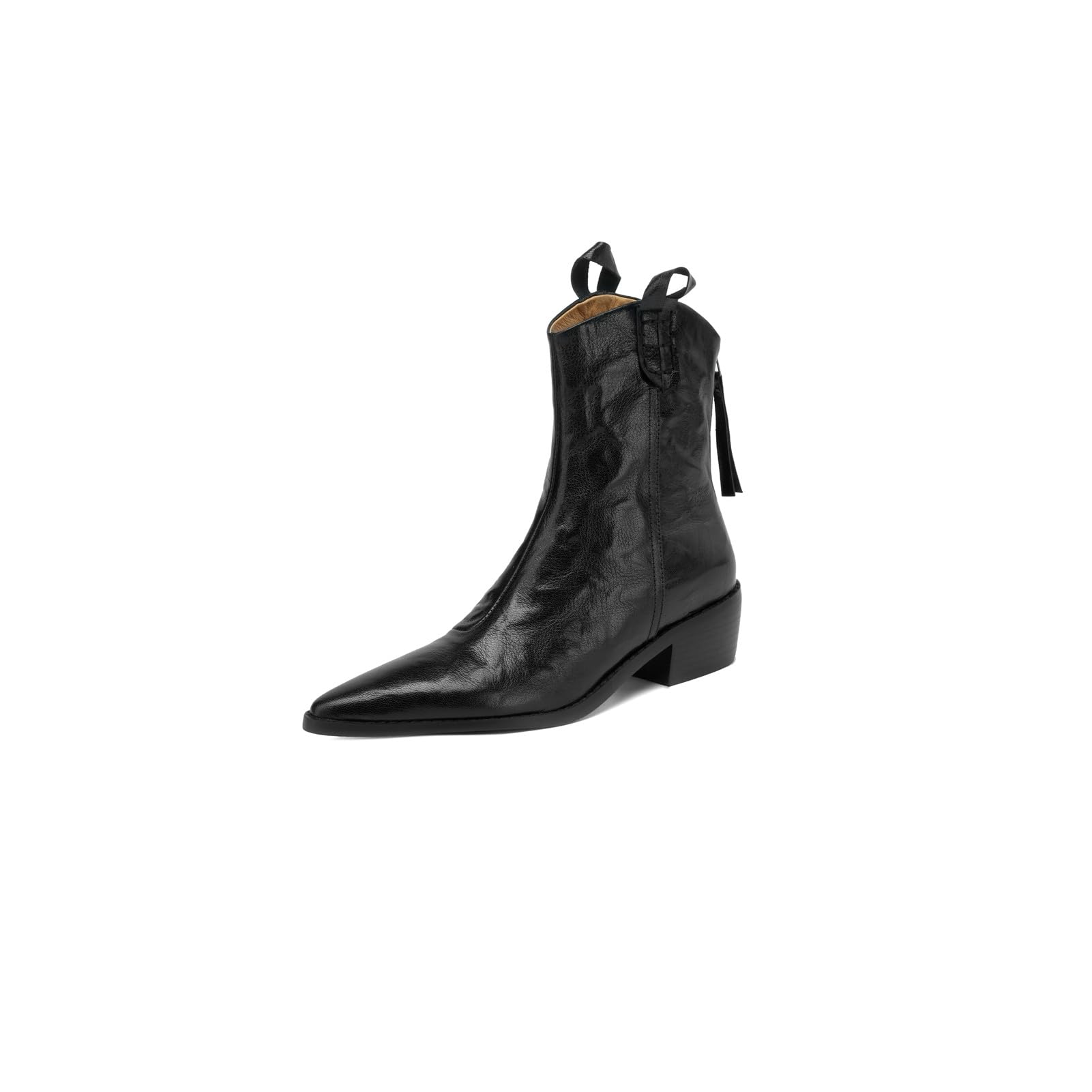 TinaCus Genuine Leather Womens Pointed Toe Handmade Back Zipper Low Chunky Heels Trendy Western Boots