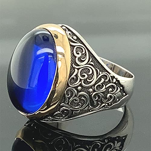 Men Blue Sapphire Stone Ring, Man Sapphire Stone Ring, Turkısh Handmade Ring, Ottoman Style Ring, 925K Sterling Silver Ring #TOP3