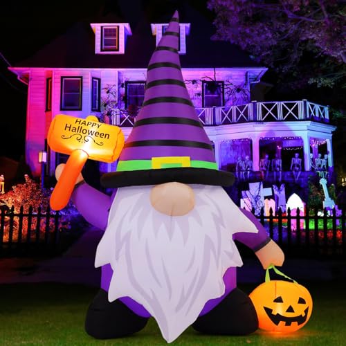 Image of GOOSH 6.7 FT Halloween Gnome Inflatables with Pumpkin Outdoor Decorations Gnome Blow Up Yard Built-in LED Lights for Halloween Party Indoor Outdoor Yard Garden