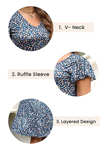 Image of Celkuser Womens Plus Size Summer Casual Midi Dress Short Ruffle Sleeve Tiered Empire Waist T-Shirt Dress with Pockets