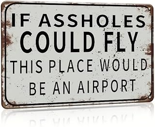 Funny Tin Sign for Man Cave, Garage, or Home Bar Decor - Vintage Metal Decoration - 12 X 8 - Hilarious Quote If Assholes Could Fly This Place Would Be An Airport