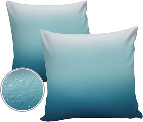 Fundas de almohada de color azul degradado para exteriores, impermeables, abstractas, de 16 x 16 pulgadas, fundas de almohada bohemias decorativas