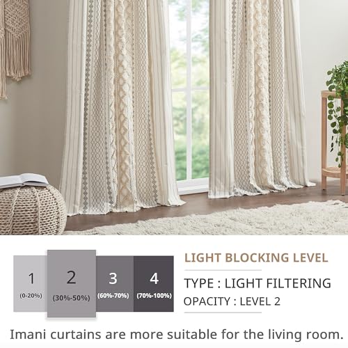 Image of INK+IVY Boho Curtains for Bedroom & Living Room, 100% Cotton Tufted Chenille Stripe Modern Farmhouse Curtains, Light Filtering Drapes, 50 inch x 95 inch, Ivory (Pack of 4)
