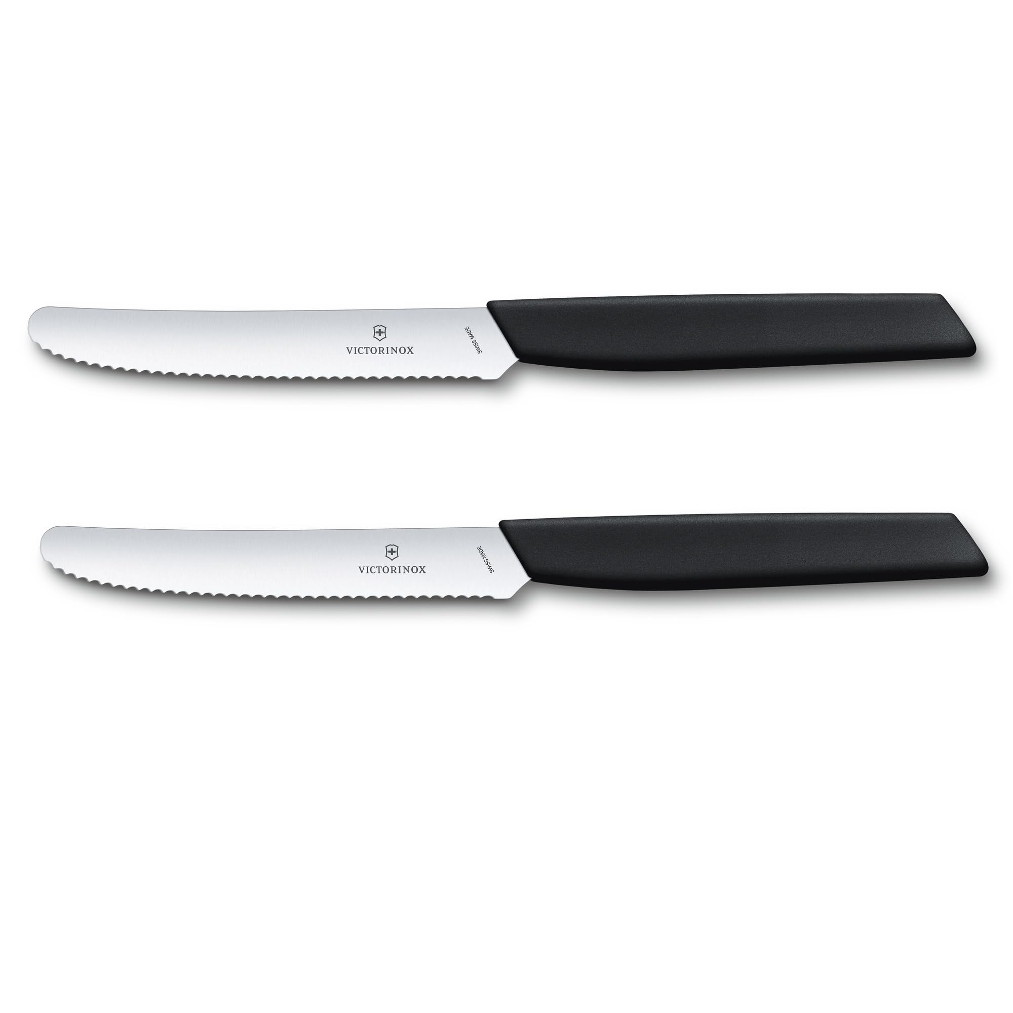 Victorinox Swiss Modern, Set of Paring Knives, Set of 2, Extra Sharp Blade, Wavy Edge, 11 cm, Stainless Steel, Black