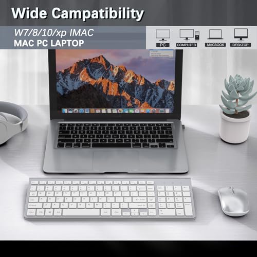 Image of J JOYACCESS Wireless Keyboard Mouse, 2.4G Wireless Combo with Numeric Keyboard,Quiet and Durable Clicks for Laptop /Desktop /Tablet /Mac- Silver White