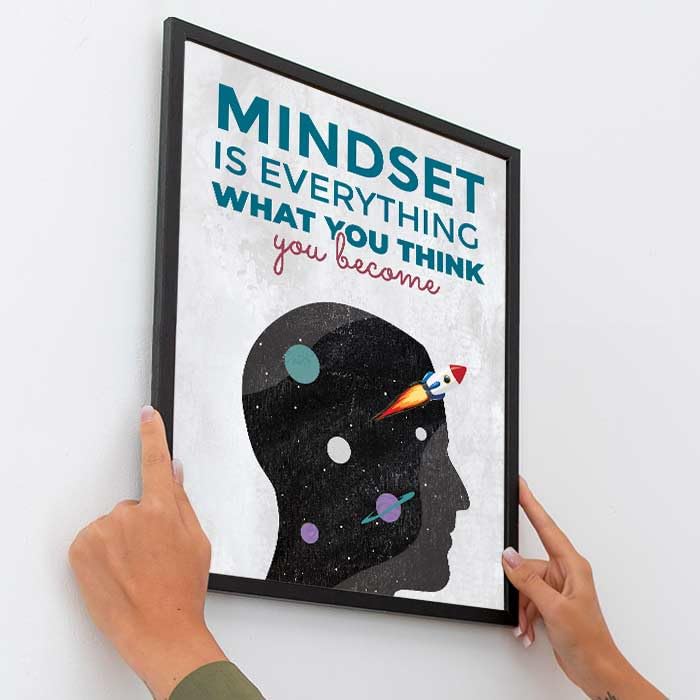 Image of Chaka Chaundh - - MINDSET IS EVERYTHING WHAT YOU THINK you become Quotes Frames - Motivational Quotes Wall Frames for Office - (14 X 11 Inches)