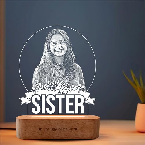 Image of ZOCI VOCI Rakshabandhan Gift for Sister - Personalized No.1 Sister Photo Lamp with Custom Photo, Warm White LED Acrylic Night Lamp, Unique Rakhi Gift from Brother