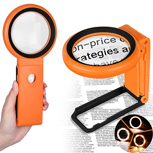 30X 40X Magnifying Glass with Light and Stand, Large Lighted Magnifying Glass 18 LED Illuminated Handheld Magnifier for Reading Close Work Coins Jewelry Macular Degeneration (Orange) 30X 40X Magnifying Glass with Light and Stand, Large Lighted Magnifying Glass 18 LED Illuminated Handheld Magnifier for Reading Close Work Coins Jewelry Macular Degeneration (Orange)