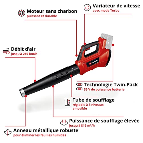 einhell professional souffleur de feuilles sans fil gp lb 36/210 li e solo power x change (36v, puissance de soufflage 816 m³/h, moteur sans charbon) livré sans batterie ni chargeur