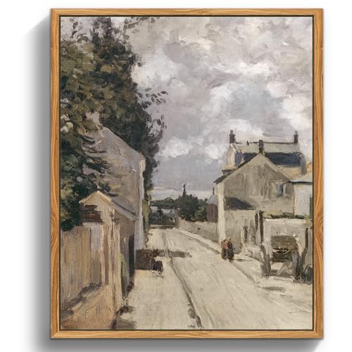 crmotu Framed Canvas Wall Art, Country Street Landscape Art Prints, Old Architecture Vintage Decor Pictures, Retro Scenery Wall Paintings for Living Room Bedroom Kitchen Rustic Farmhouse Decor 12x16in