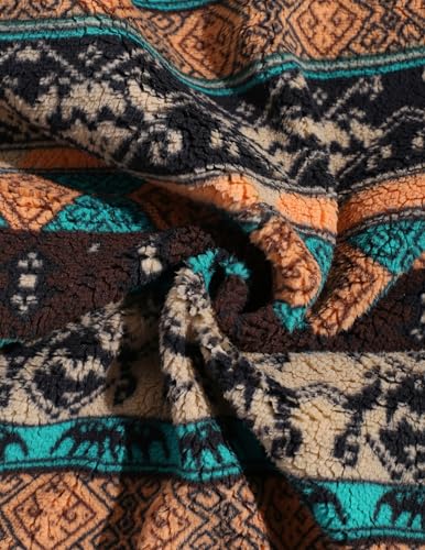 ZAFUL Mens Sweatshirt Vintage Quarter Zip Pullover with Pocket Fleece Unisex Western Aztec Faux Fur Sherpa Top Vintage Orange M4