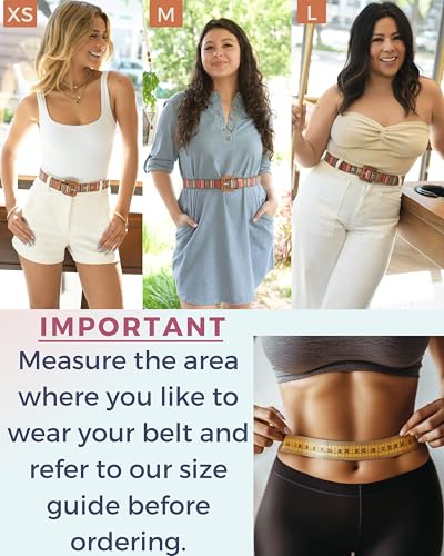 Womens Casual Belts - Multicolor Woven Belt & Brown Vegan Leather Belt3