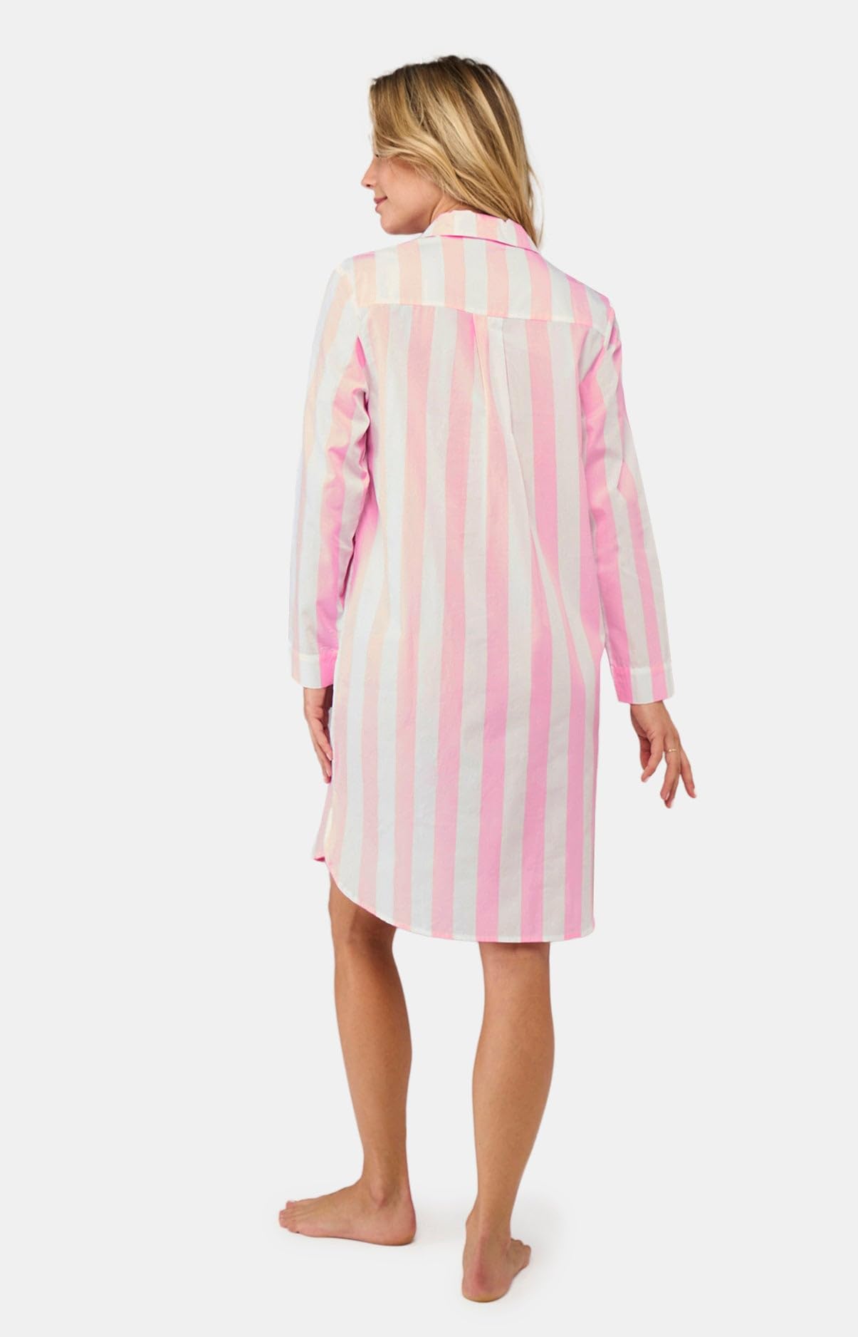ARTHUR - Liquette Donna a righe Louise - Camicia da notte da donna - Collo tunisino e maniche lunghe - 100% Popelin di cotone - Rosa - Dimensione 2, Rosa, 2