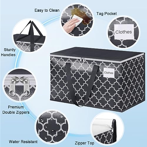 Extra Large Moving Bags, Heavy-Duty Storage Totes with Zipper Top and Sturdy Handles, Moving Supplies for Space Saving and Packing, Collapsible Storage Bags, Black & Gray, 88L, 6-Pack - Image 5