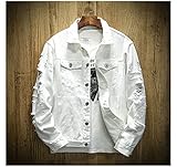 Zerrissene Jeansjacke Herren - Slim Fit Trucker Vintage Cowboy Tops Mantel, Mehrfarbig Western Style Jean Outwear, Button Down Mit Taschen Waschen Für Den Herbst Plus Größe S - 4XL,Weiß,M
