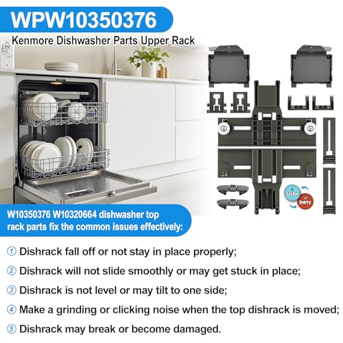 (12PCS) Upgraded W10350376 W10350374 Dishwasher Top Rack Parts & W10320664 W10320665 Dishwasher Adjuster Housing for Kenmore/Kitchenaid Dishwasher Upper Rack Parts W10195840,KUDE20FXSS4 Rack Adjuster by YEECHUN - Image 7
