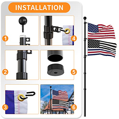 Scwn Flag Pole For Outside In Ground-25Ft Telescoping Extra Thick Heavy Duty Flagpole For Yard,With 3X5 American Flag,Telescopic Adjustable Outdoor Flag Poles,For Commercial Or Residential(Black) #TOP4