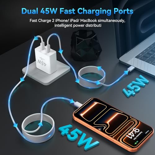 Image of USB C iPhone Fast Charger, 45W Type C Charger Block, 10 FT USBC Cable Cord