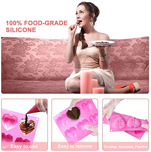 Silicone Mold For Chocolate, 3D Diamond Heart Molds For Chocolate. Food-Grade Silicone Material. Suitable For Wedding And Valentine\'s Day Various Scenes Of Candy, Chocolate, Mousse Cake Molds. 3 pack - Thumbnail 2