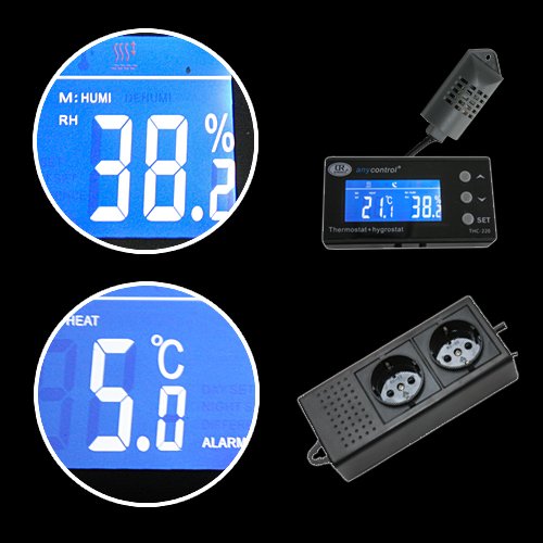 Termostato E Igrostato Digitale Giorno/Notte Per Terrario - Con Display Esterno, Controllo Automatico Temperatura E Umidità