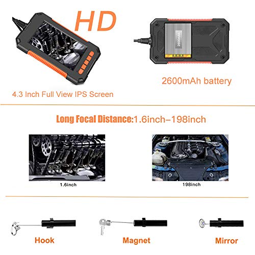 Endoskopkamera mit Licht Fasttobuy 1080P HD Endoskop mit 4,3 Zoll IPS Bildschirm, Inspektionskamera mit 8 Einstellbare… – Bild 6